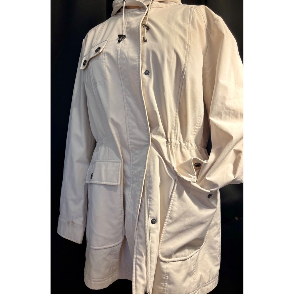 Kristen Blake Womens XL Cream Beige Hooded Anorak Utility Jacket Quilted Lining
